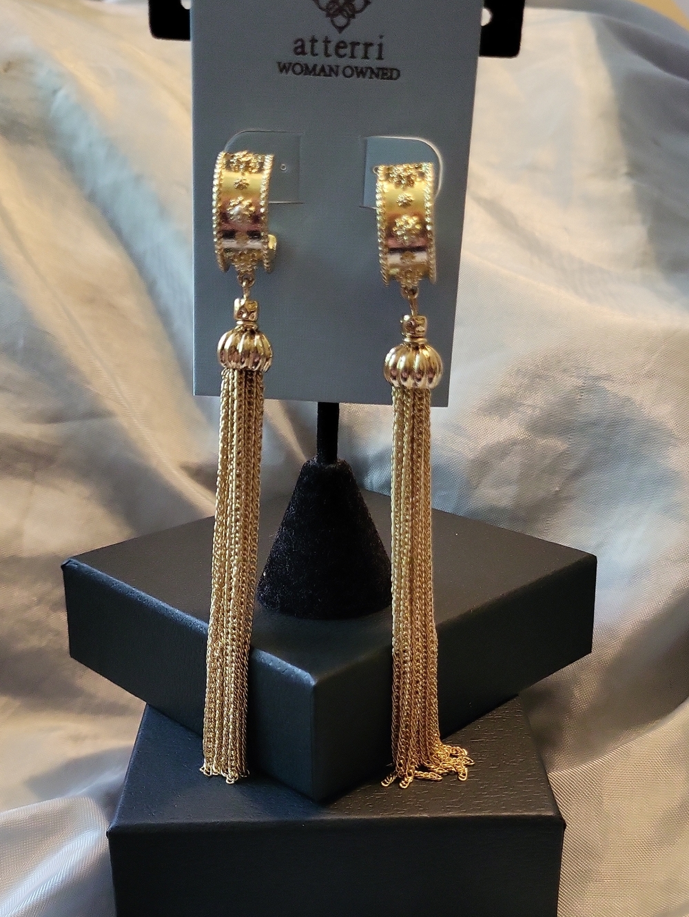 Atterri Gold Cuff Hoop Tassel Drop Earrings Ta